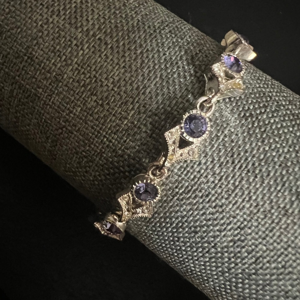 Vtg. Napier Silver Tone Purple Rhinestone Art Deco Style Bracelet 7.5" Fairycore